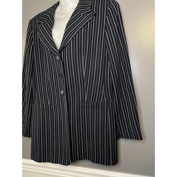 Escada Elements Blazer Jacket Womens 40 Black Pinstripe Wool Silk Made Italy - Picture 3 of 11